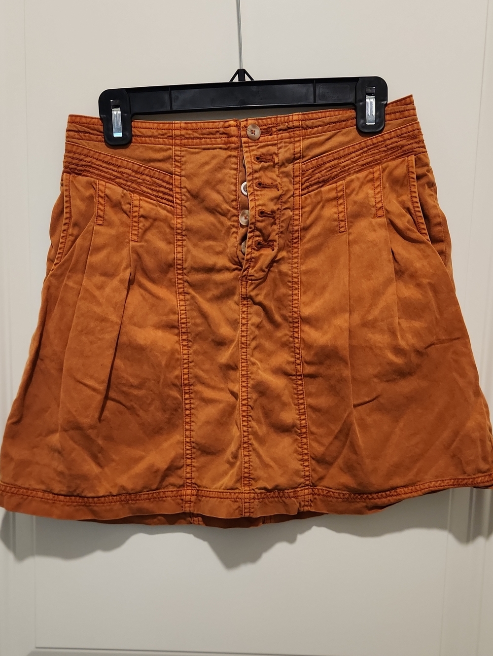 Anthropologie Rust Orange Button-Front A-Line Mini Skirt - Medium